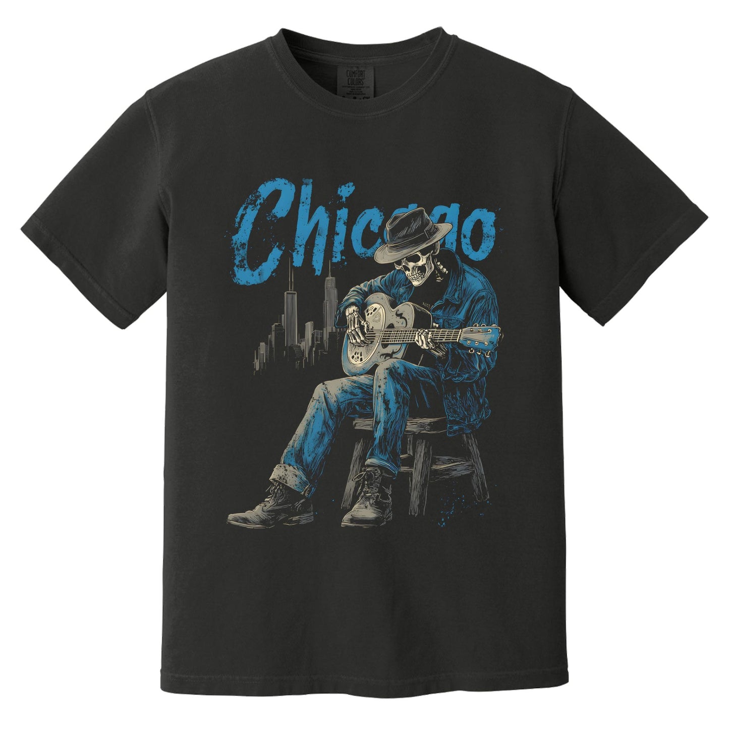 Chicago Blues Skeleton T-Shirt | Comfort Colors® 1717 Black