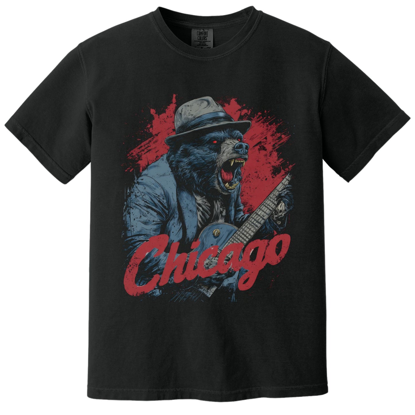 Chicago Blues Bear T-Shirt | Comfort Colors® 1717 Black