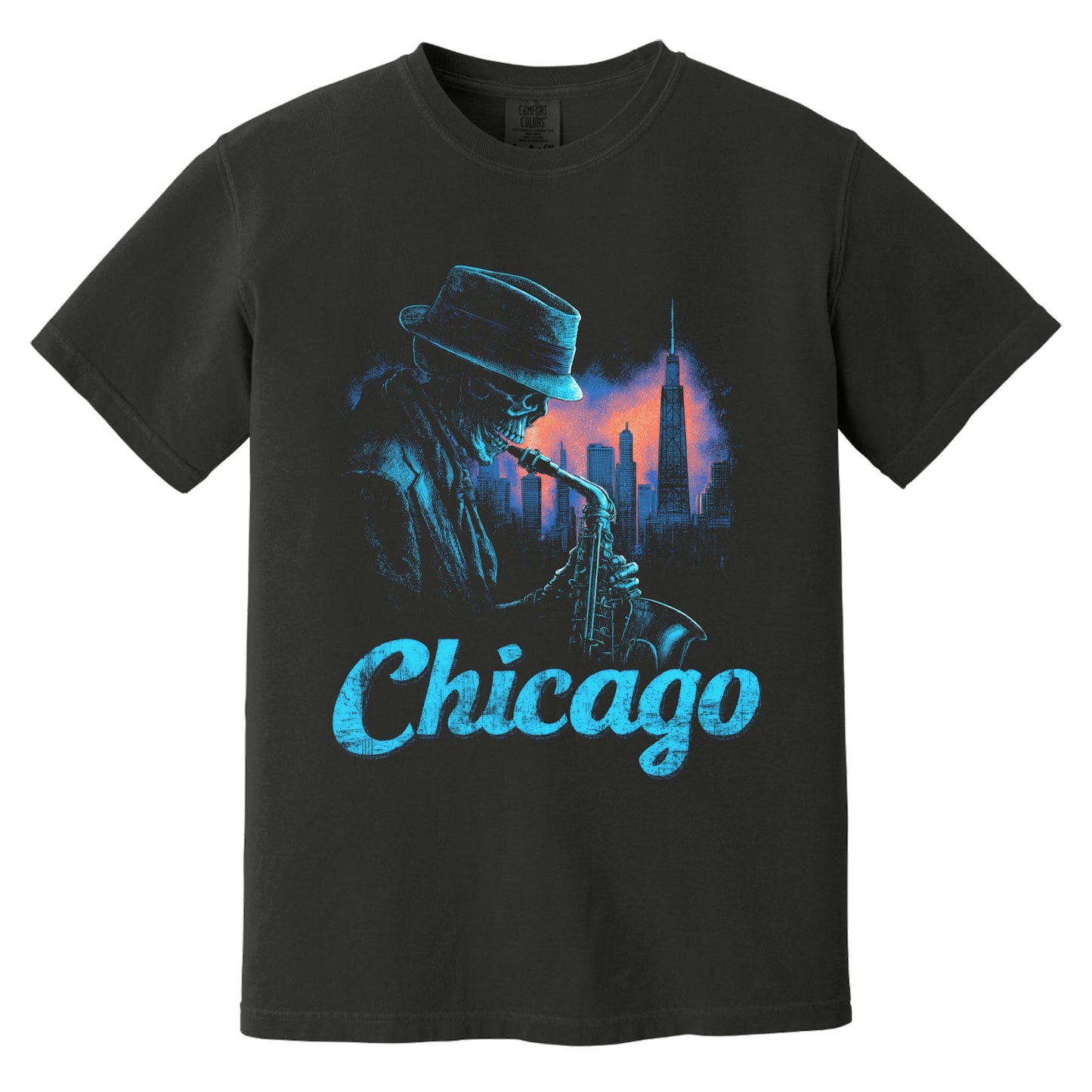 Chicago Sax T-Shirt | Comfort Colors® 1717 Black