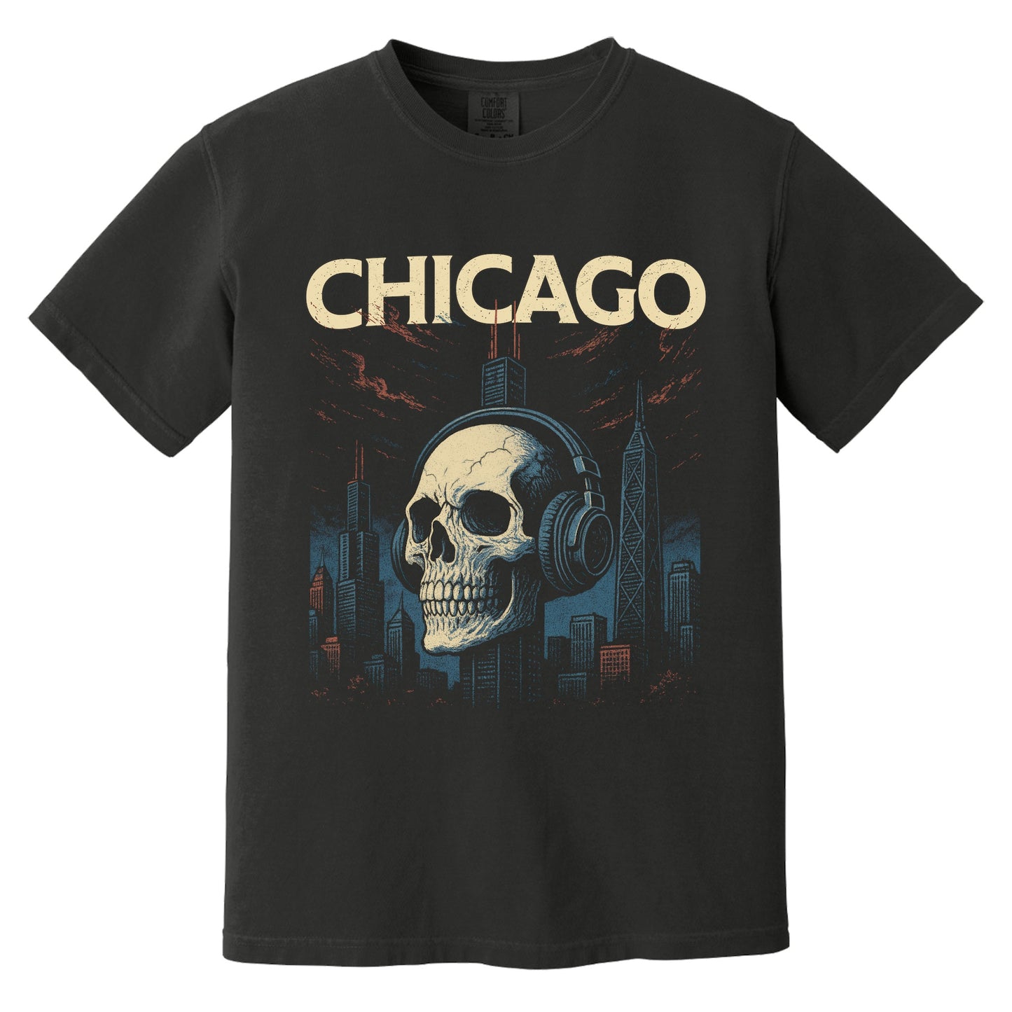 Chicago Impaled Skull T-Shirt | Comfort Colors Black