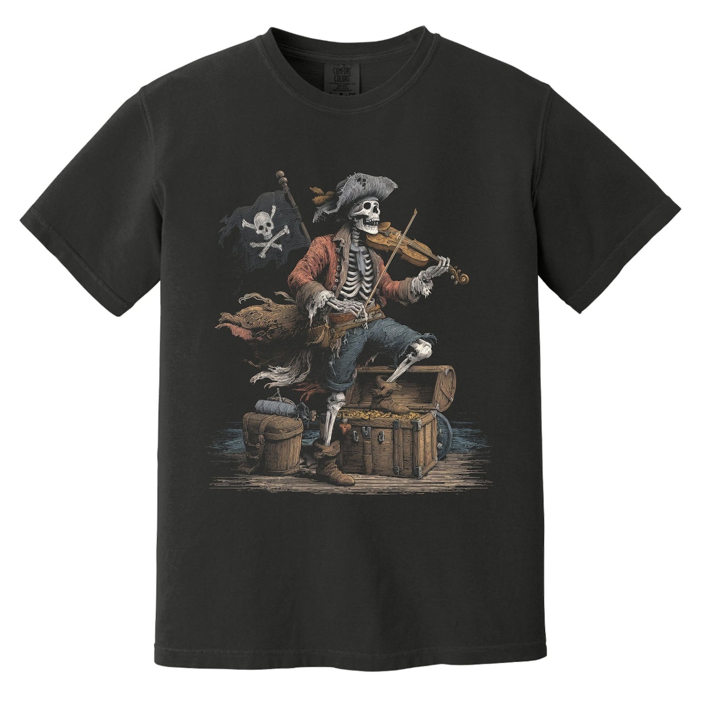 Pirate Fiddler Skeleton T-Shirt | Comfort Colors® 1717 Black