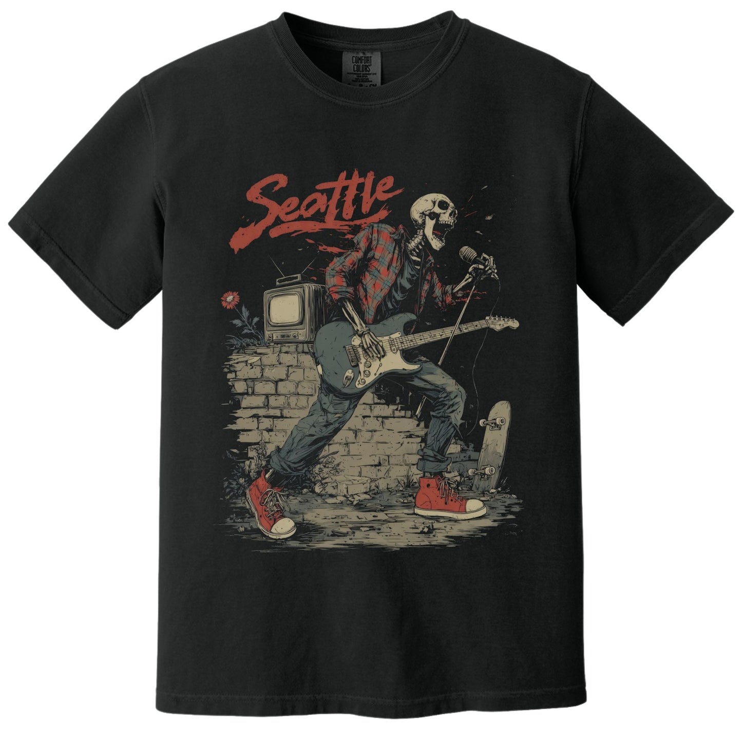 Seattle Grunge Skeleton T-Shirt | Comfort Colors® 1717 Black