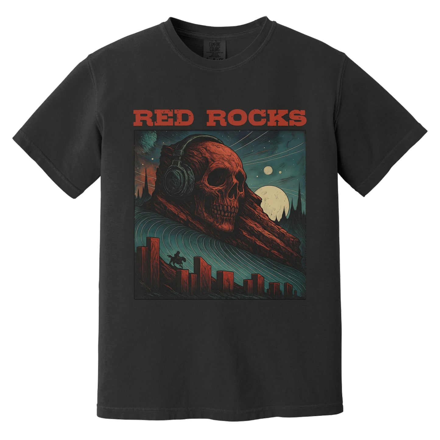 Red Rocks Skull Skeleton T-Shirt | Comfort Colors® 1717 Black