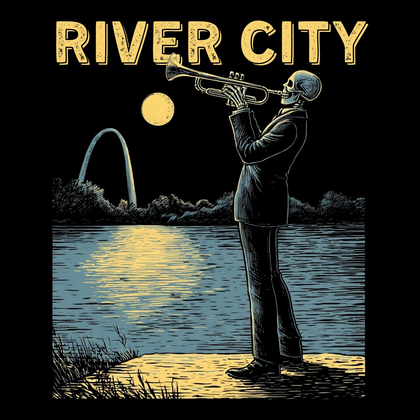 Moonlit Trumpeter Tee Design Black