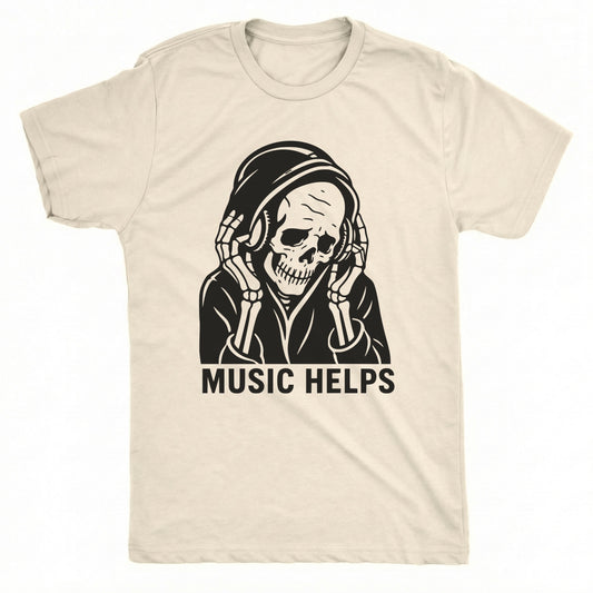 Music Helps Tee Natural Mockup