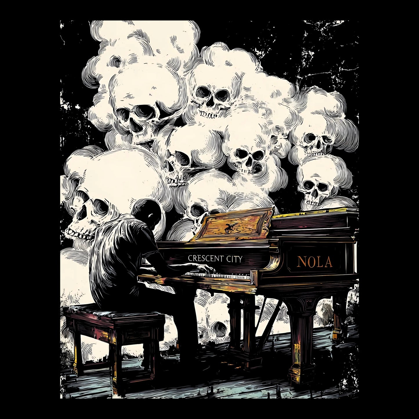 Piano Skulls T-Shirt Design