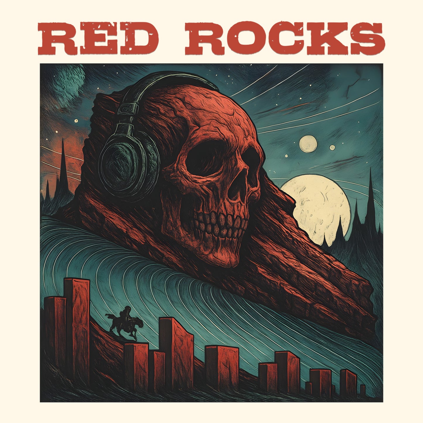 Red Rocks Skull T-Shirt Design Closeup