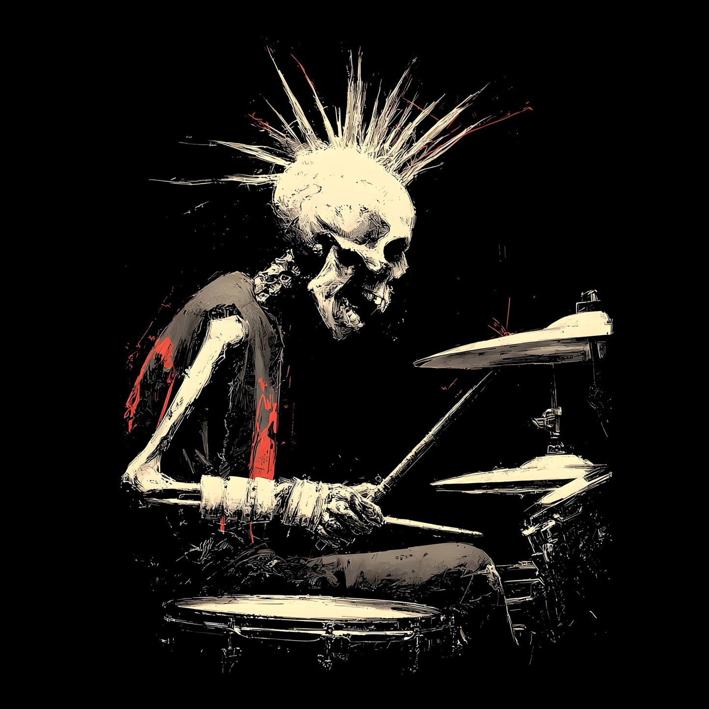 Punk Drummer T-Shirt Design Black