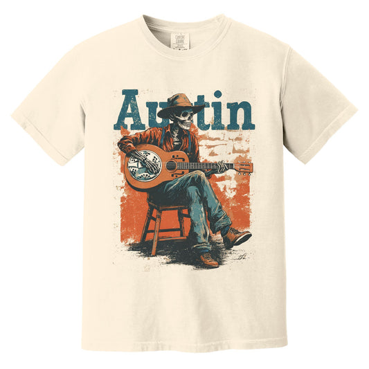 Austin Blues Skeleton T-Shirt | Comfort Colors® 1717 Ivory