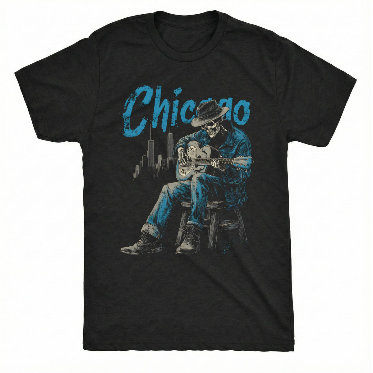 Chicago Blues Skeleton T-Shirt | Comfort Colors® 1717 Black