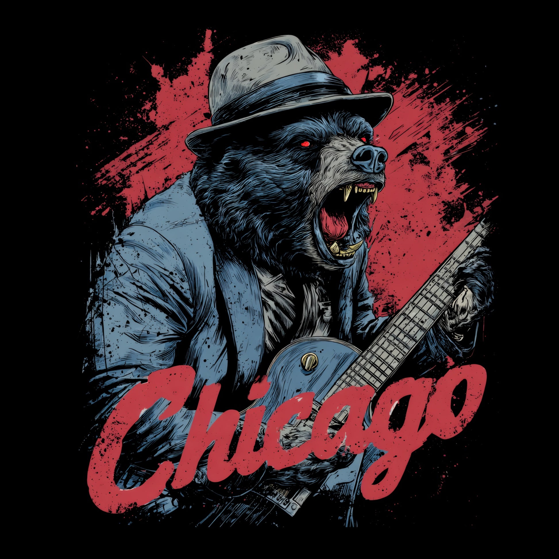 Chicago Blues Bear T-Shirt Design Black