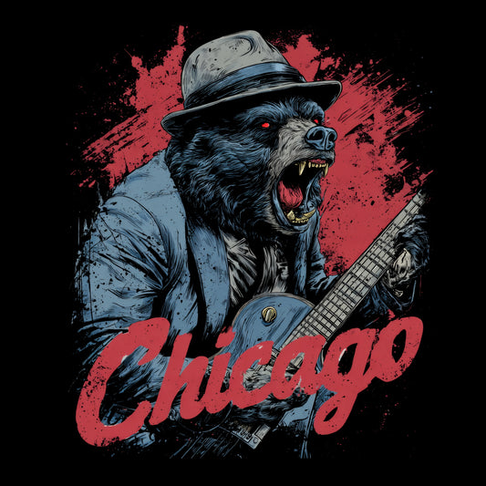 Chicago Blues Bear T-Shirt Design Black