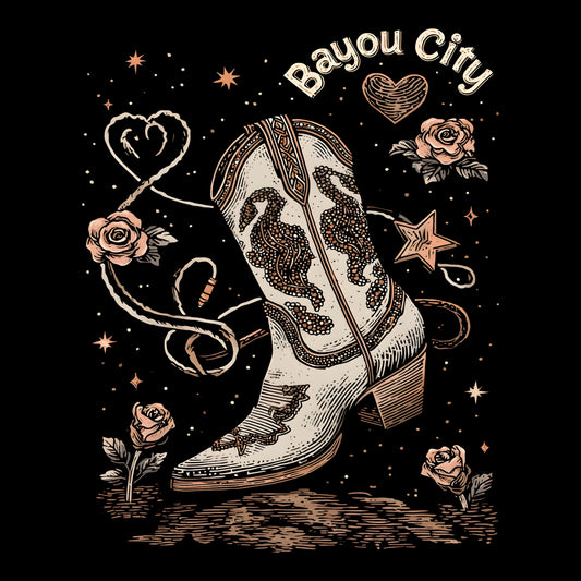 Bayou City Boot T-Shirt Design Black