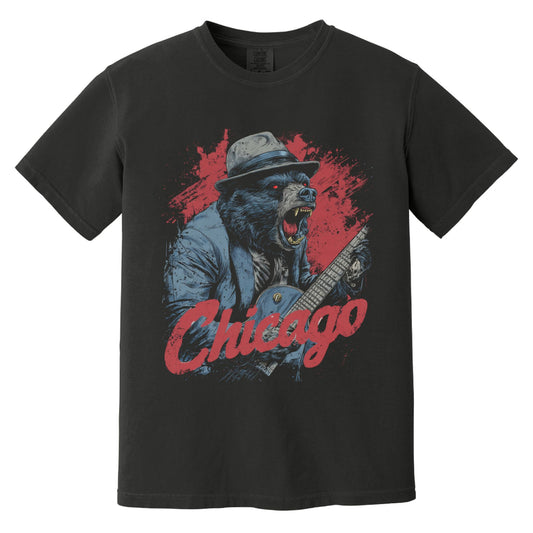 Chicago Blues Bear T-Shirt | Comfort Colors® 1717 Black