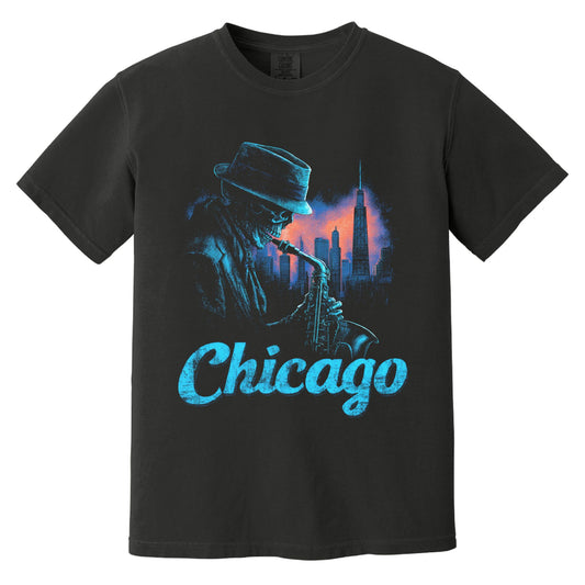Chicago Sax T-Shirt | Comfort Colors® 1717 Black
