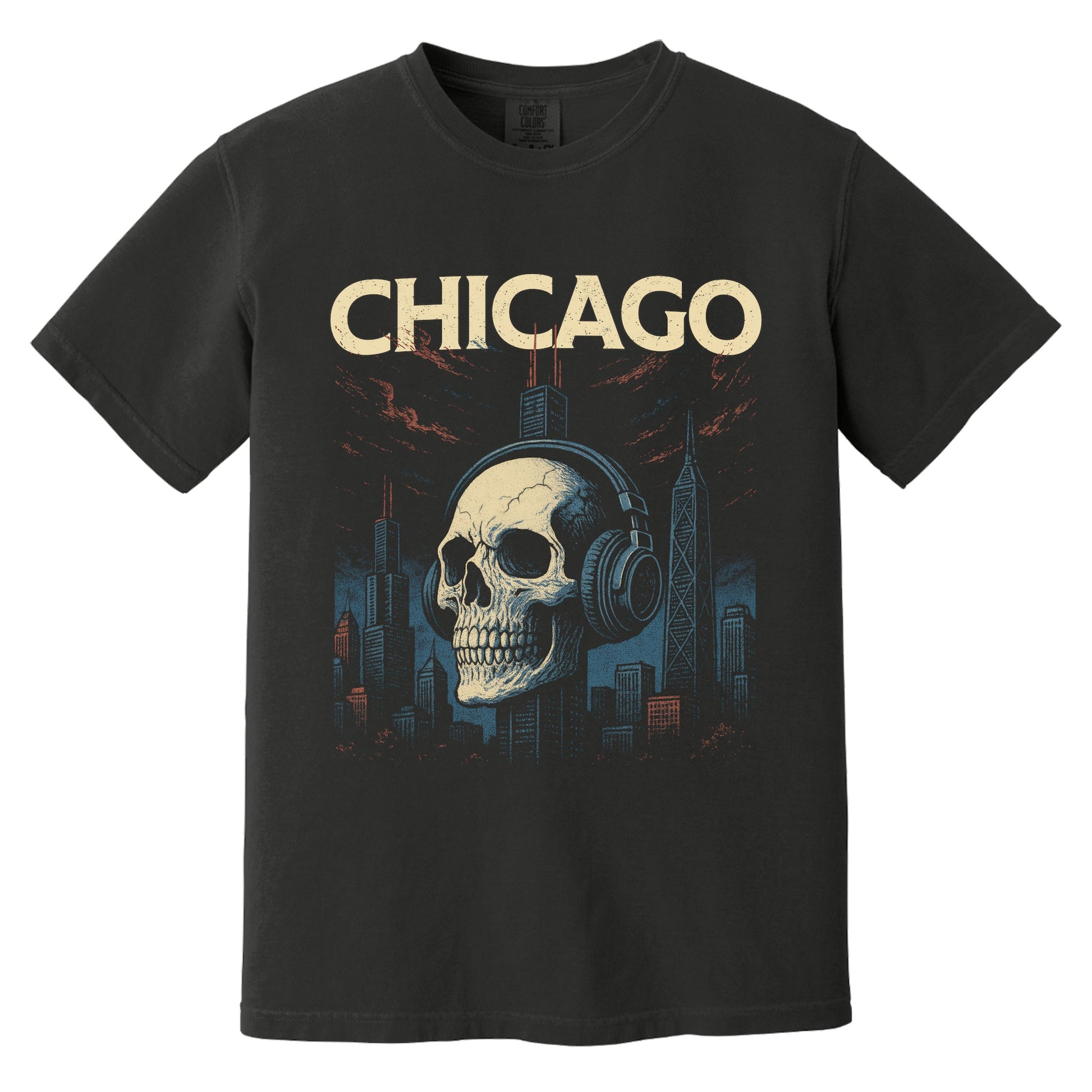 Chicago Impaled Skull T-Shirt | Comfort Colors Black