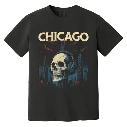 Chicago Impaled Skull T-Shirt | Comfort Colors Black