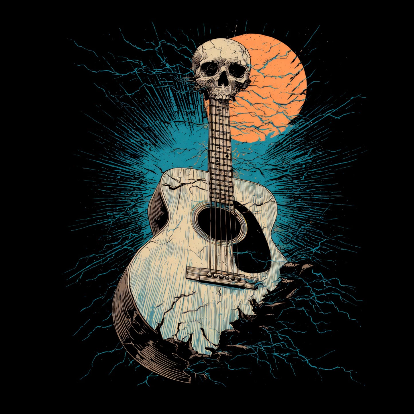Cracking Guitar T-Shirt Design Black
