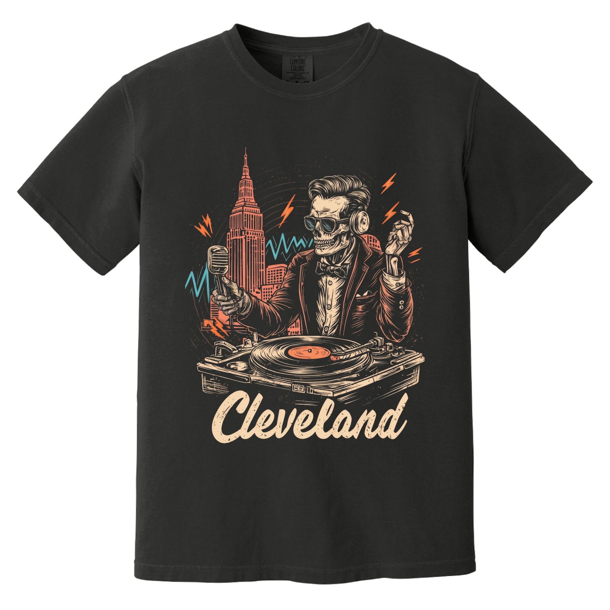 Cleveland Rock 'n Roll Skeleton T-Shirt | Comfort Colors® 1717 Black