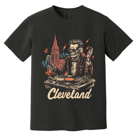 Cleveland Rock 'n Roll Skeleton T-Shirt | Comfort Colors® 1717 Black