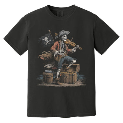Pirate Fiddler Skeleton T-Shirt | Comfort Colors® 1717 Black