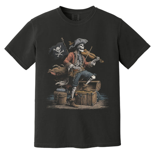 Pirate Fiddler Skeleton T-Shirt | Comfort Colors® 1717 Black