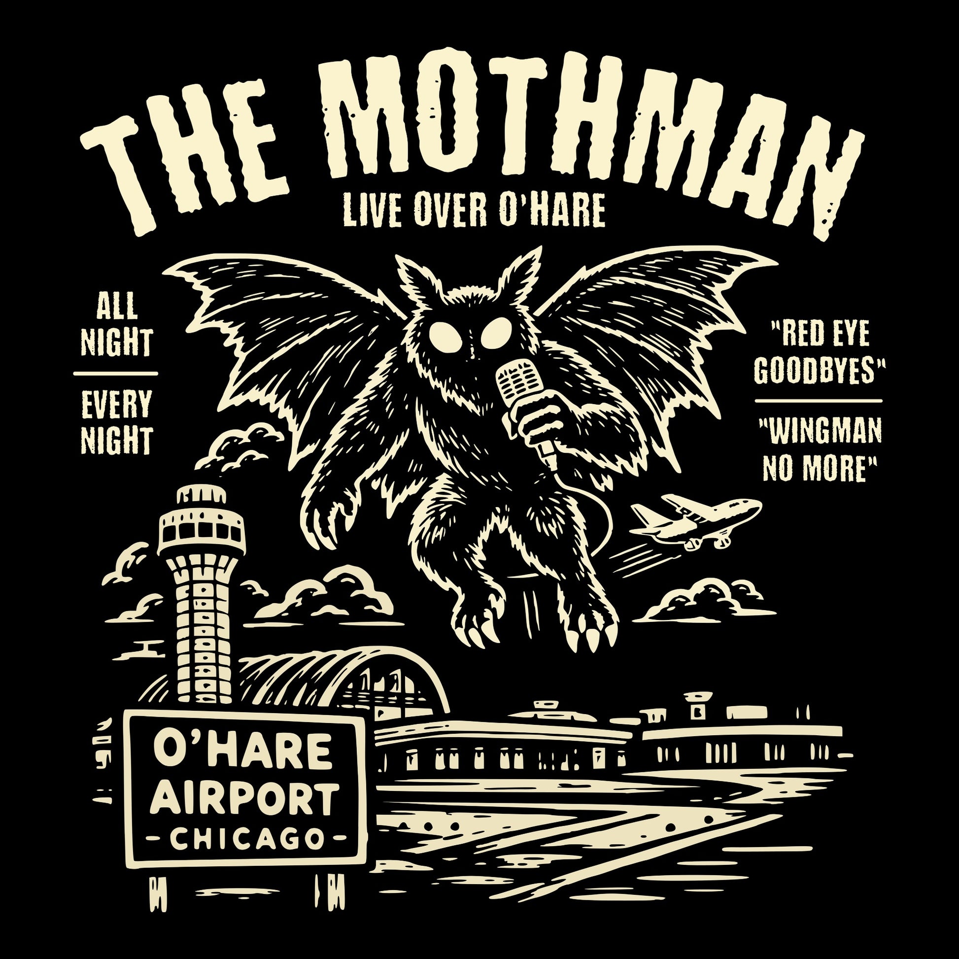 Chicago Mothman Tee Design Black