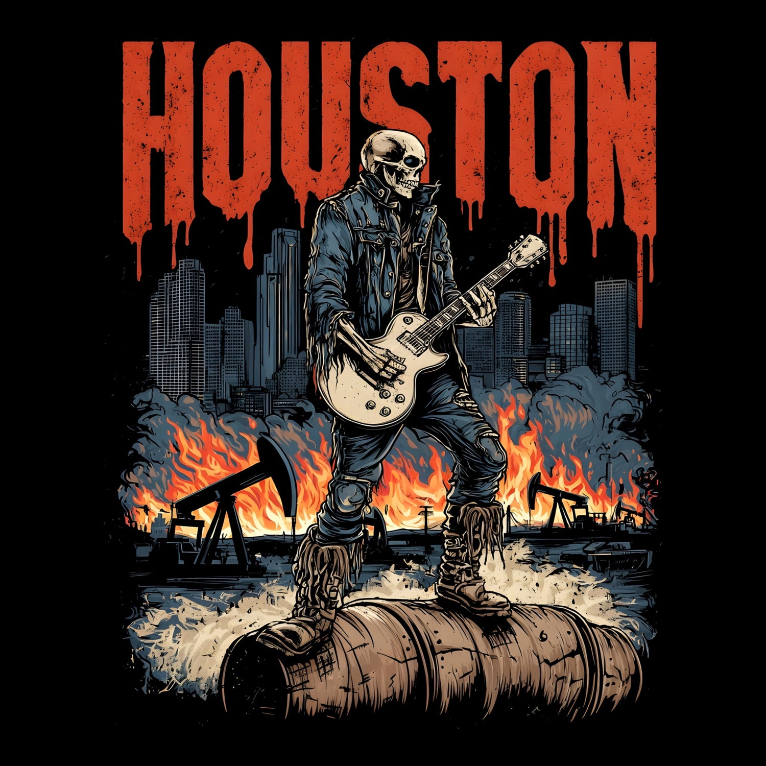 Houston Rocker T-Shirt Design Black