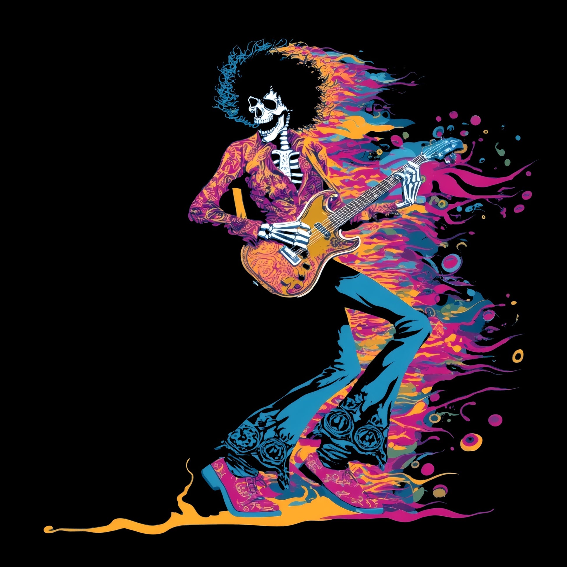 Psychedelic Guitarist T-Shirt Design Black