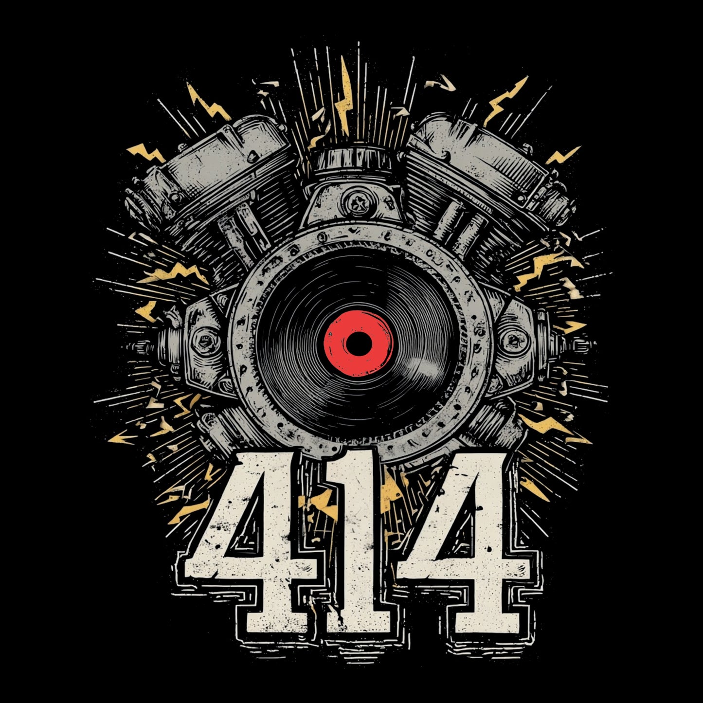 414 Engine Vinyl T-Shirt Design Black