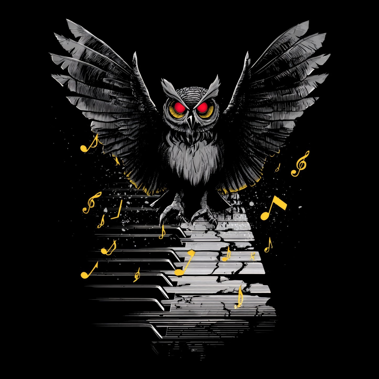 Piano Owl T-Shirt Design Black