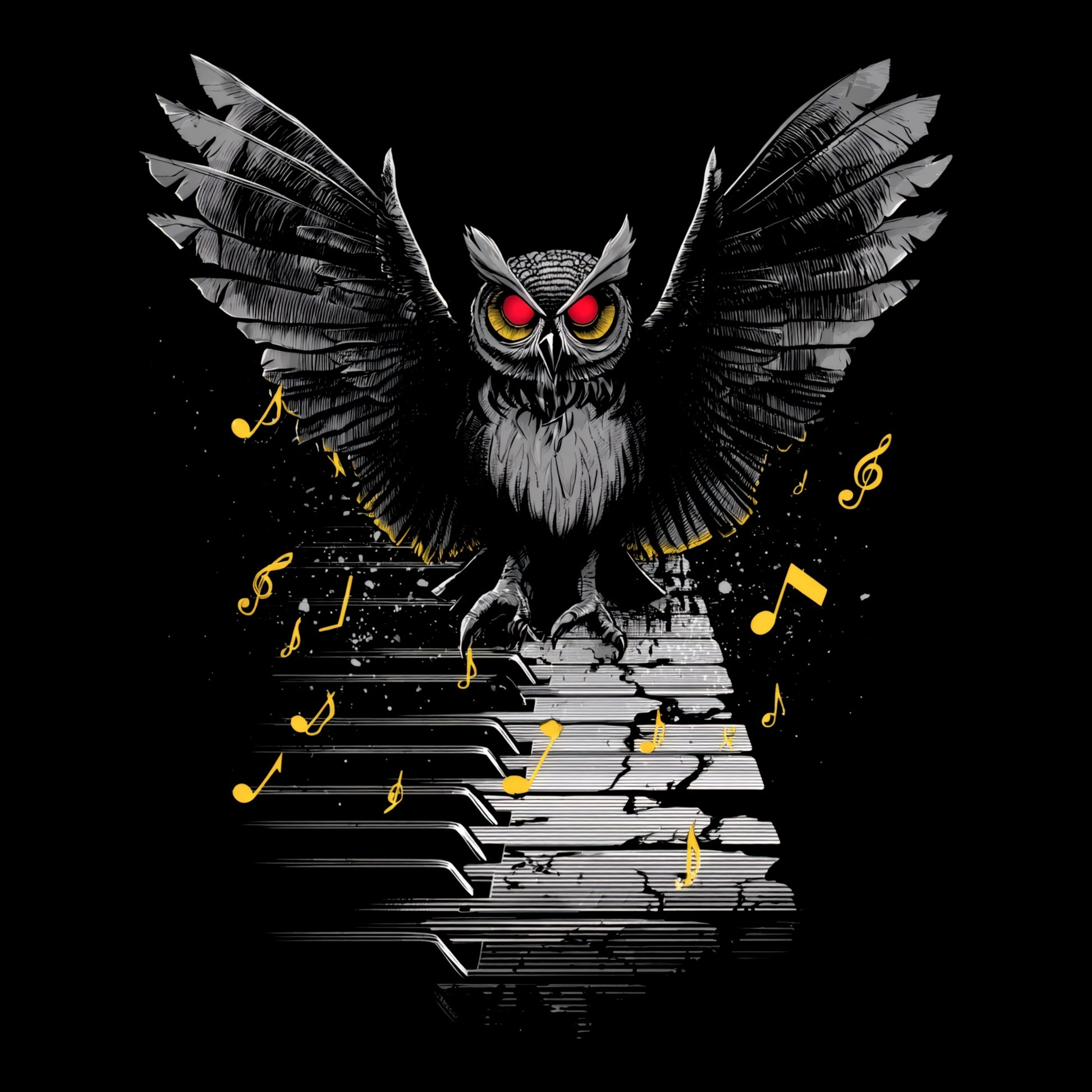 Piano Owl T-Shirt Design Black