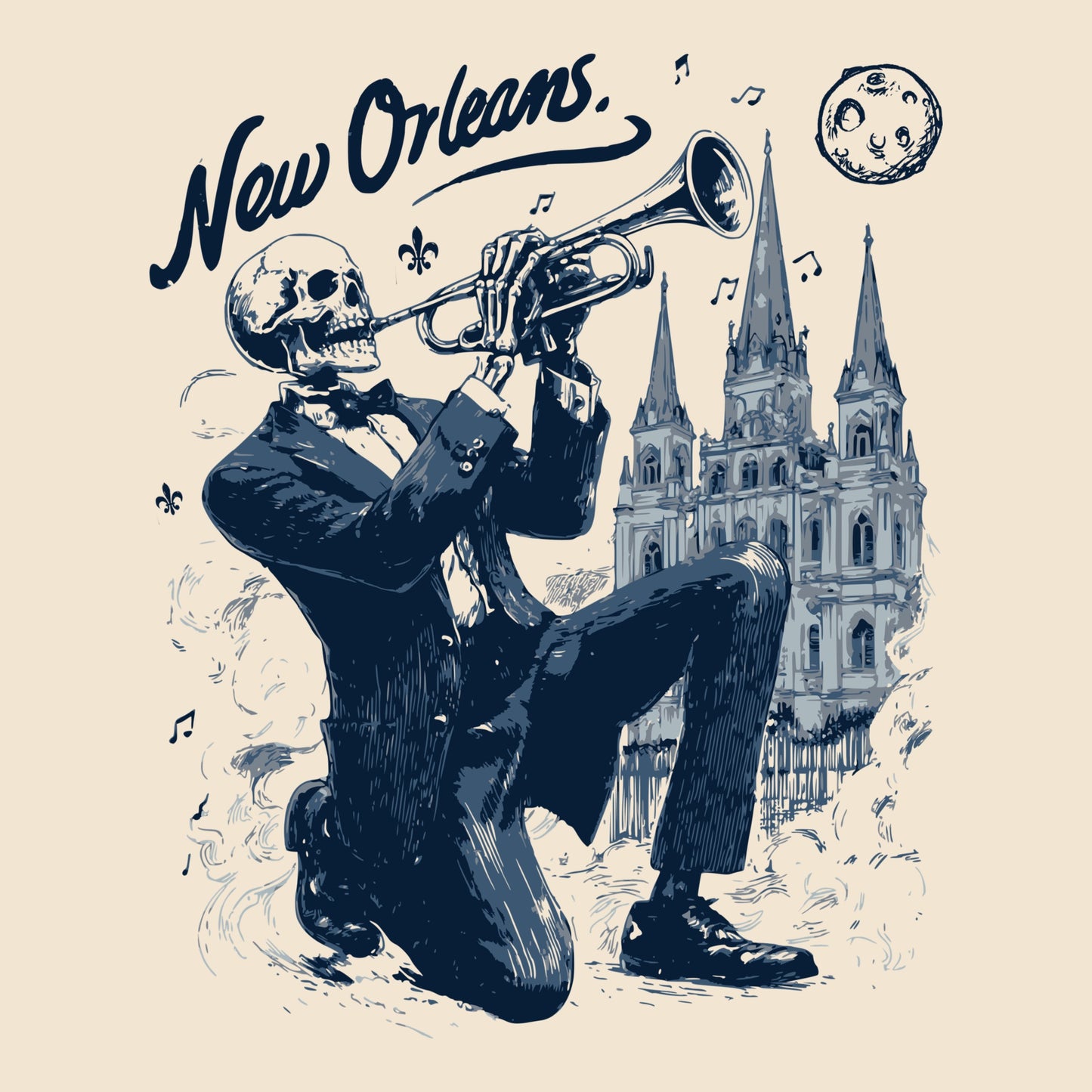 New Orleans Trumpeter Tee Design Natural
