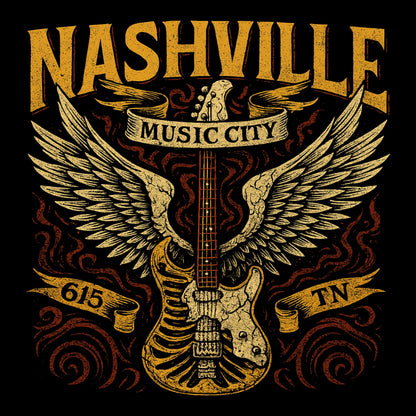 Winged 615 Guitar Tee Design Black