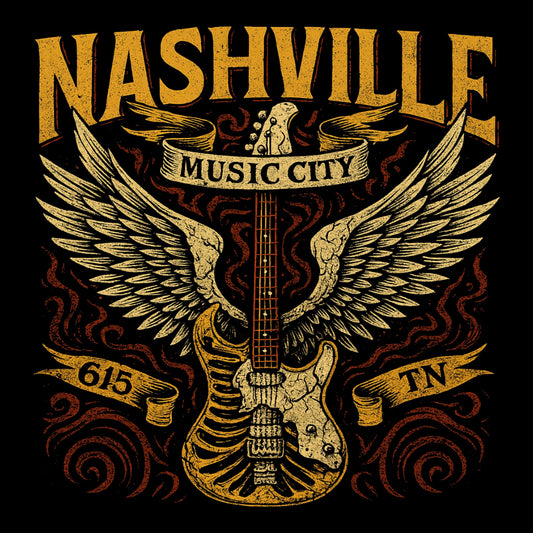 Winged 615 Guitar Tee Design Black