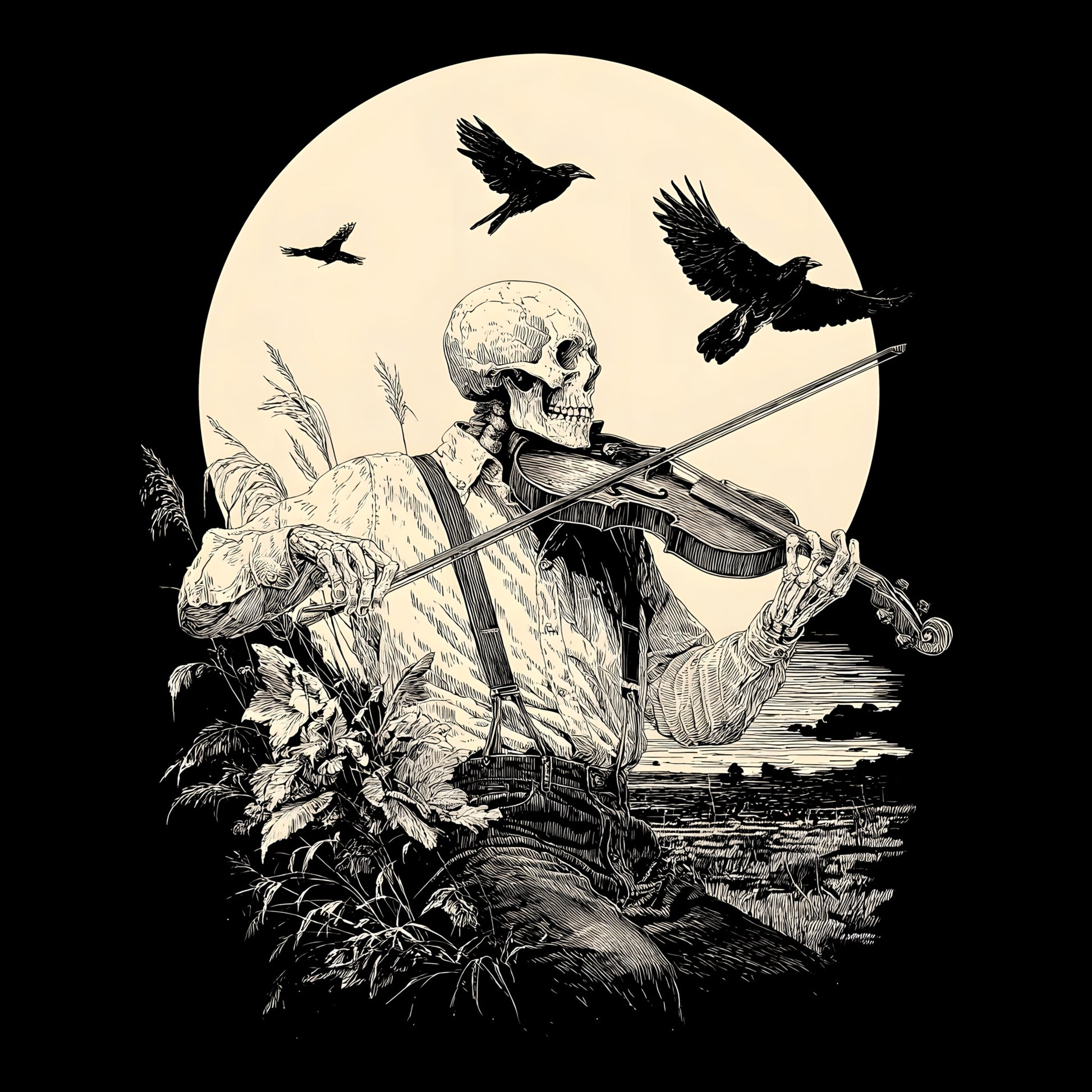 Sunrise Fiddler T-Shirt Design Black