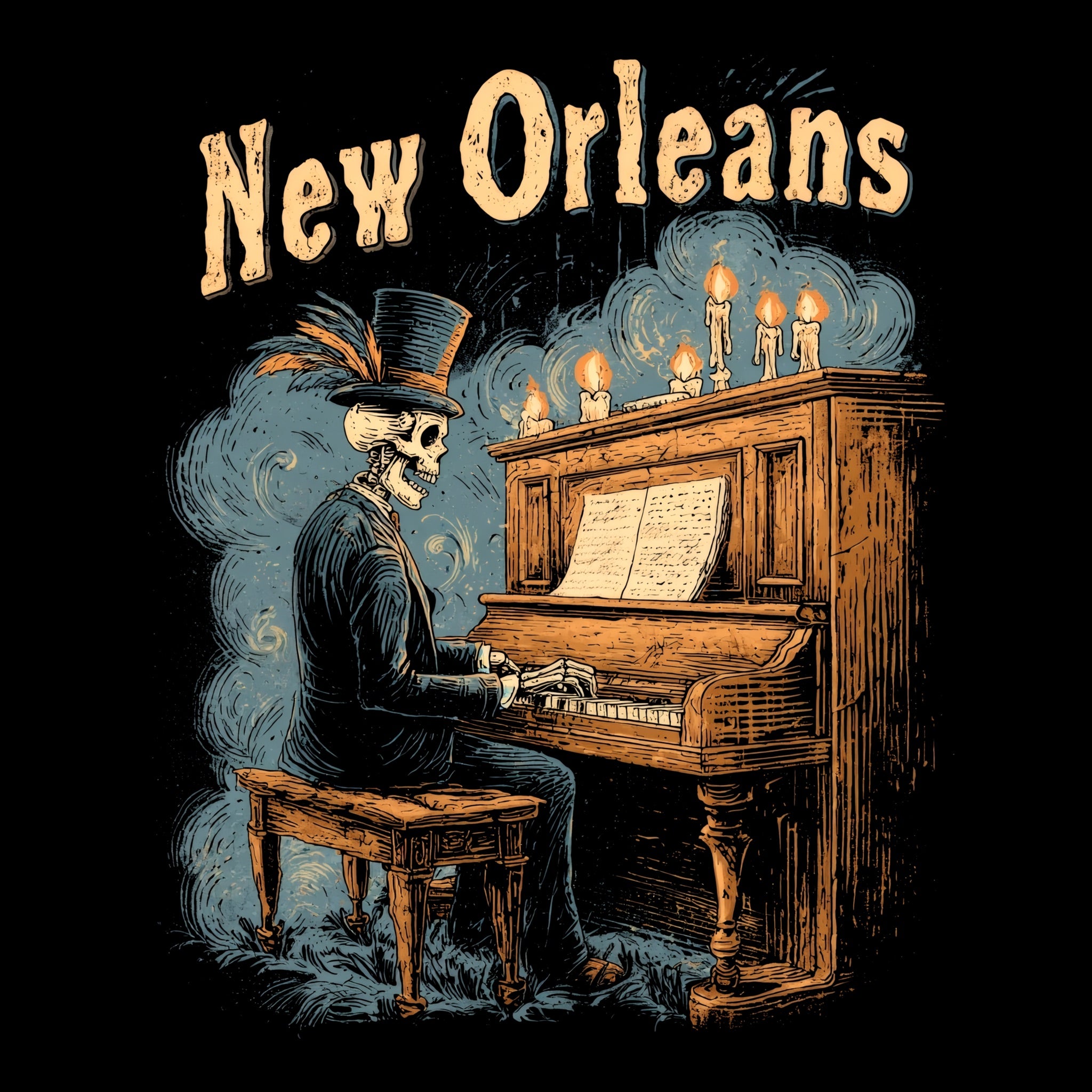 NOLA Mystic Piano T-Shirt Design Black