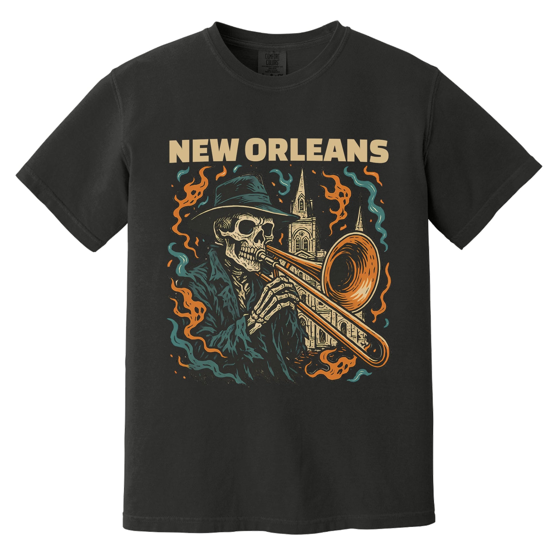 New Orleans Skull Shirt | Comfort Colors Black