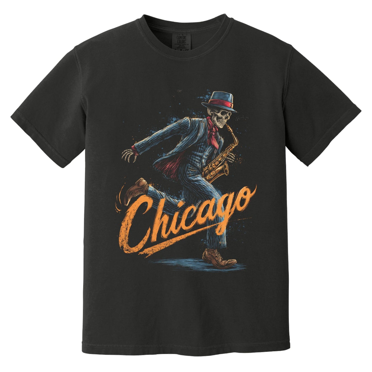 Roaring Chicago Skeleton T-Shirt | Comfort Colors® 1717 Black