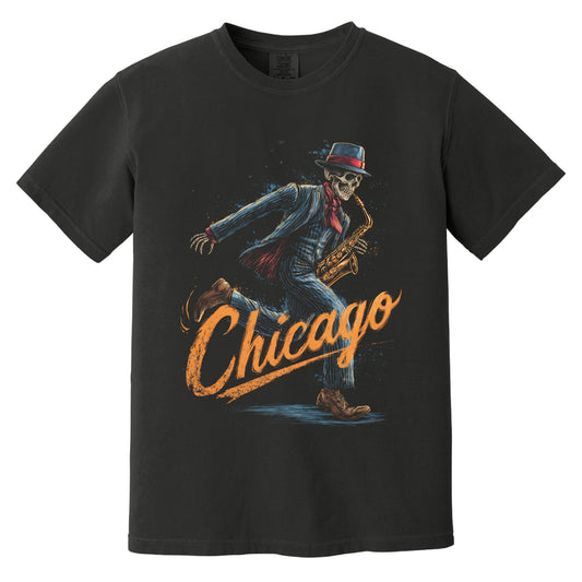 Roaring Chicago Skeleton T-Shirt | Comfort Colors® 1717 Black