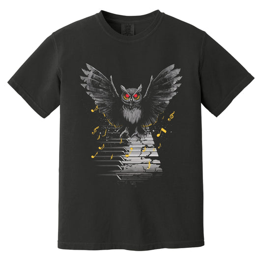Piano Owl T-Shirt | Comfort Colors® 1717 Black