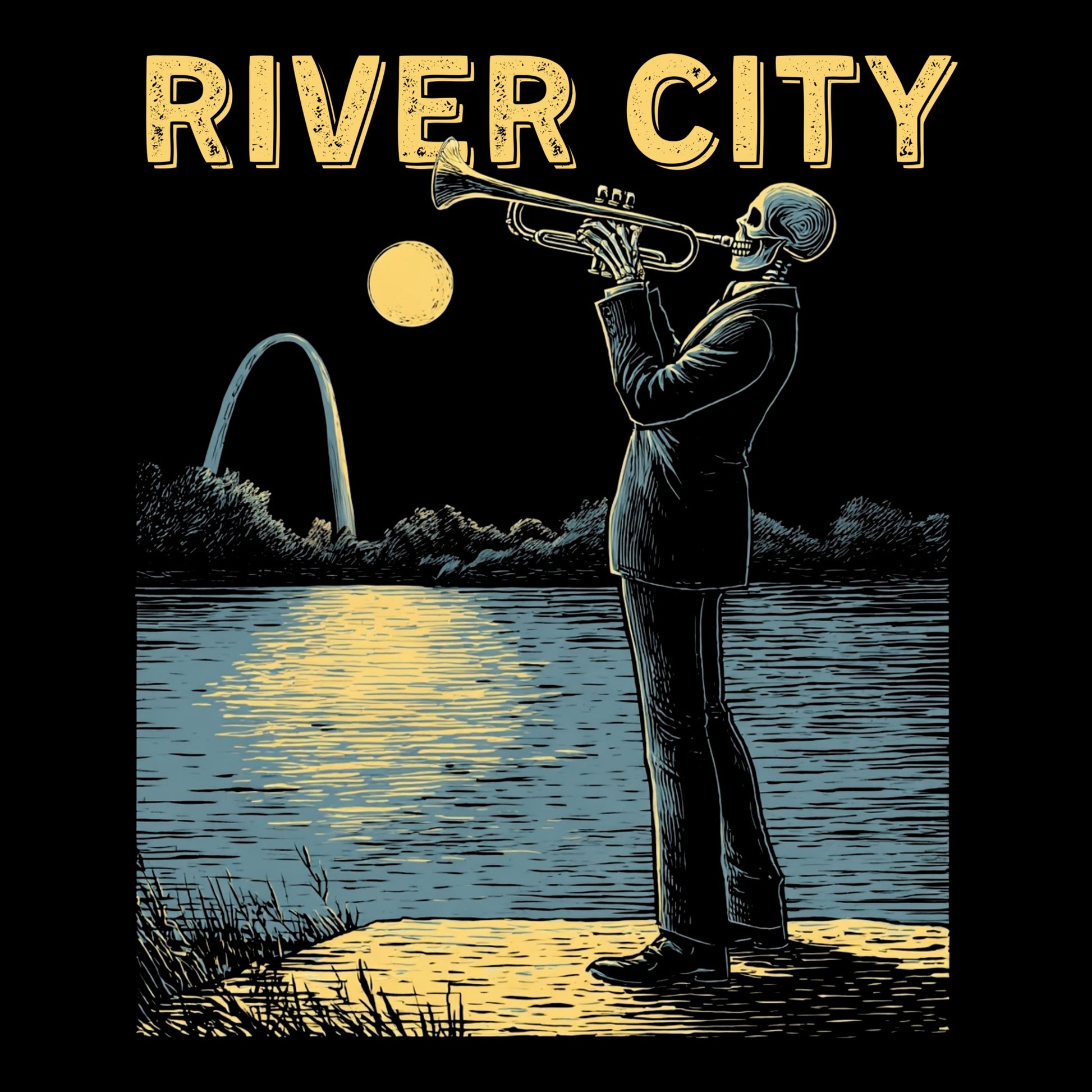 Moonlit Trumpeter Tee Design Black