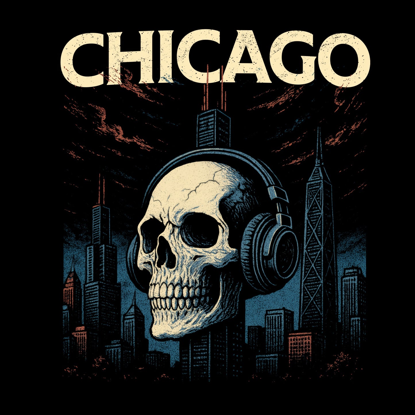 Chicago Impaled Skull T-Shirt Design Black