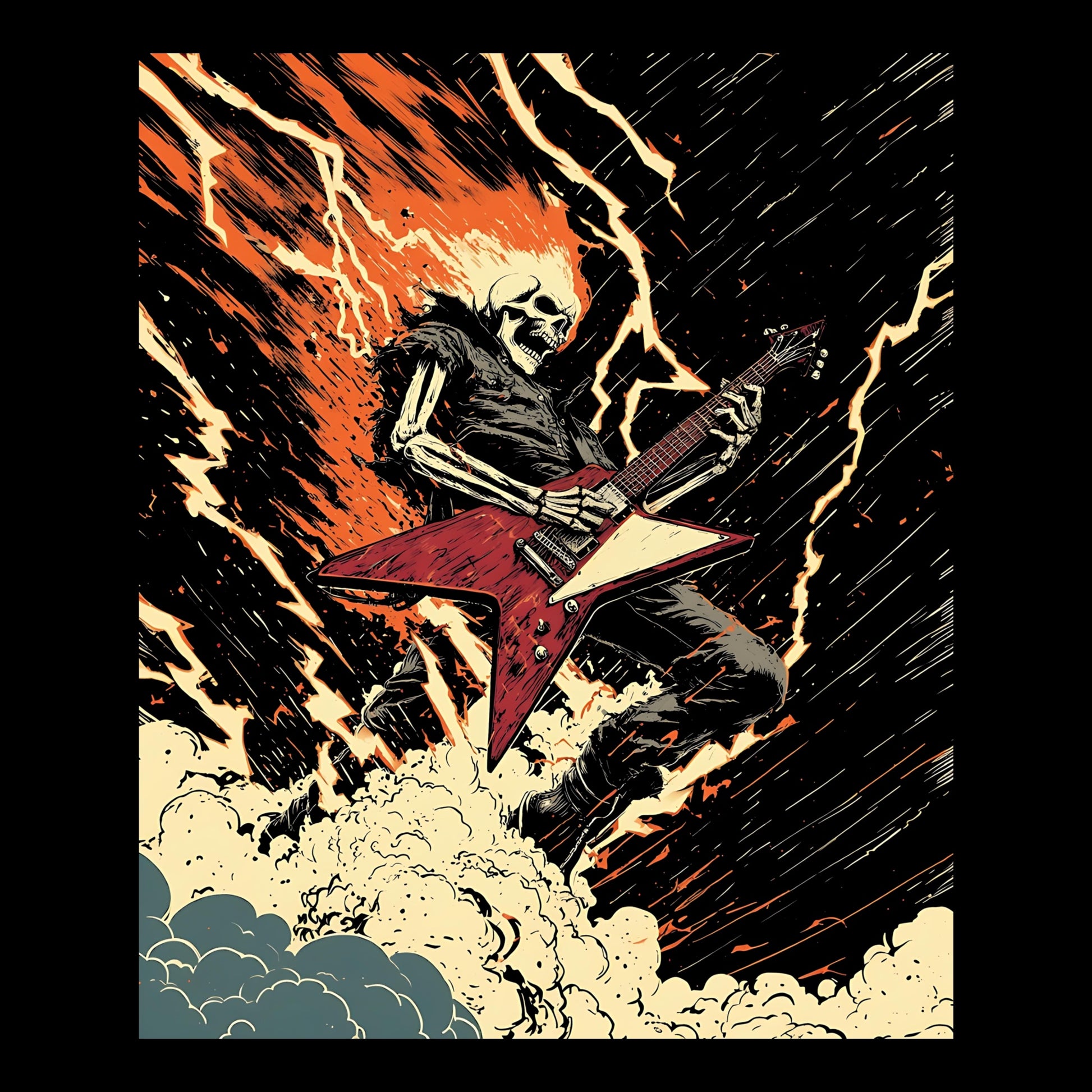 Rock Lightning Tee Design Black