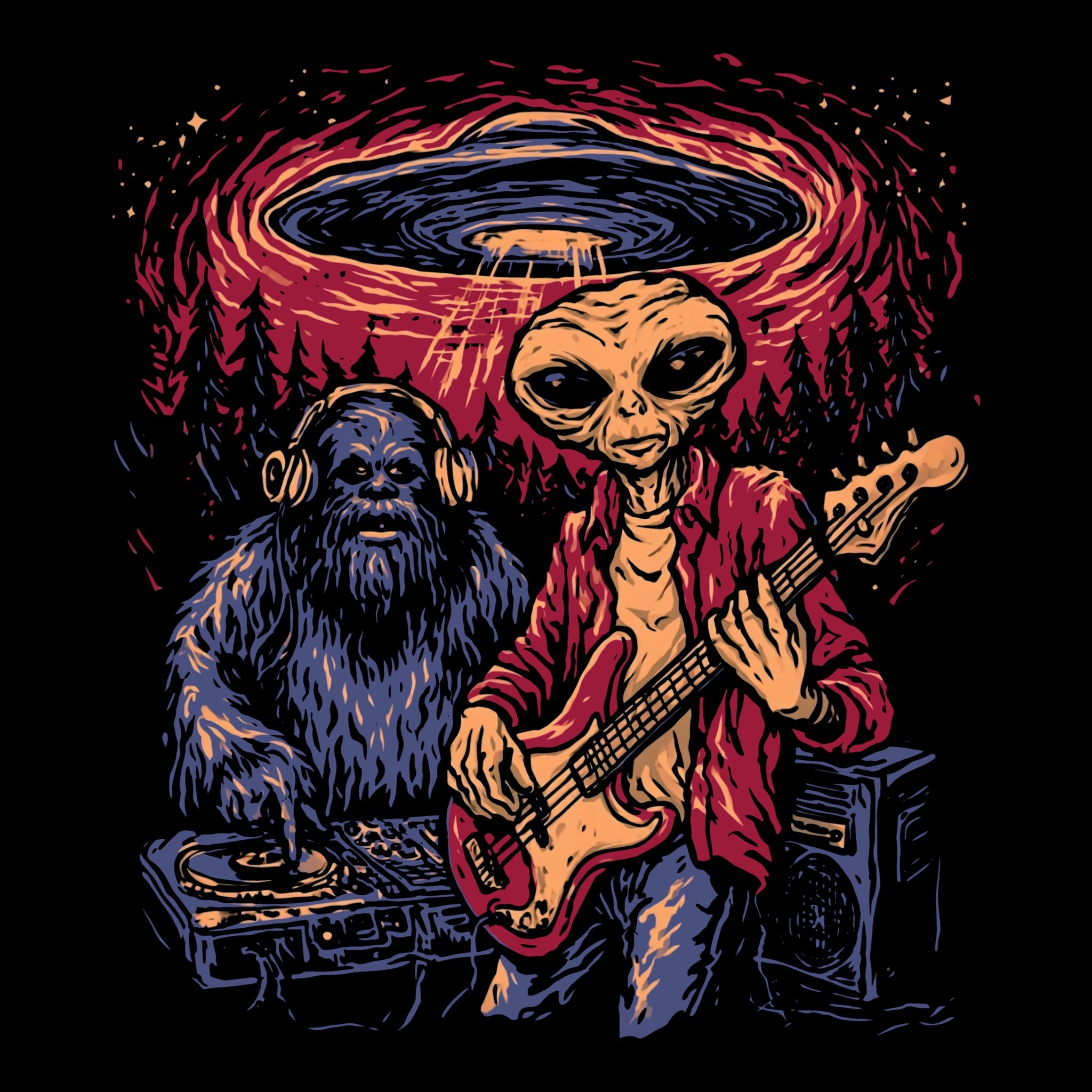 Big Alien Jam Tee Black Design