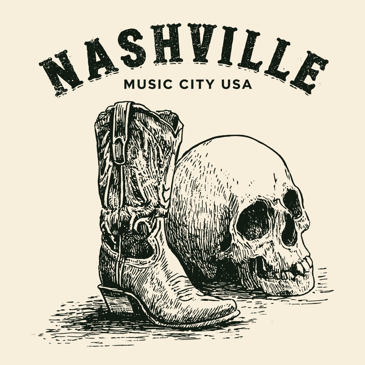 Boot & Skull Tee Natural Design