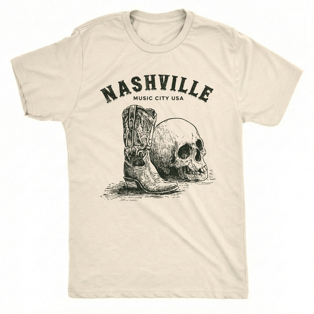 Boot & Skull Tee Natural Mockup