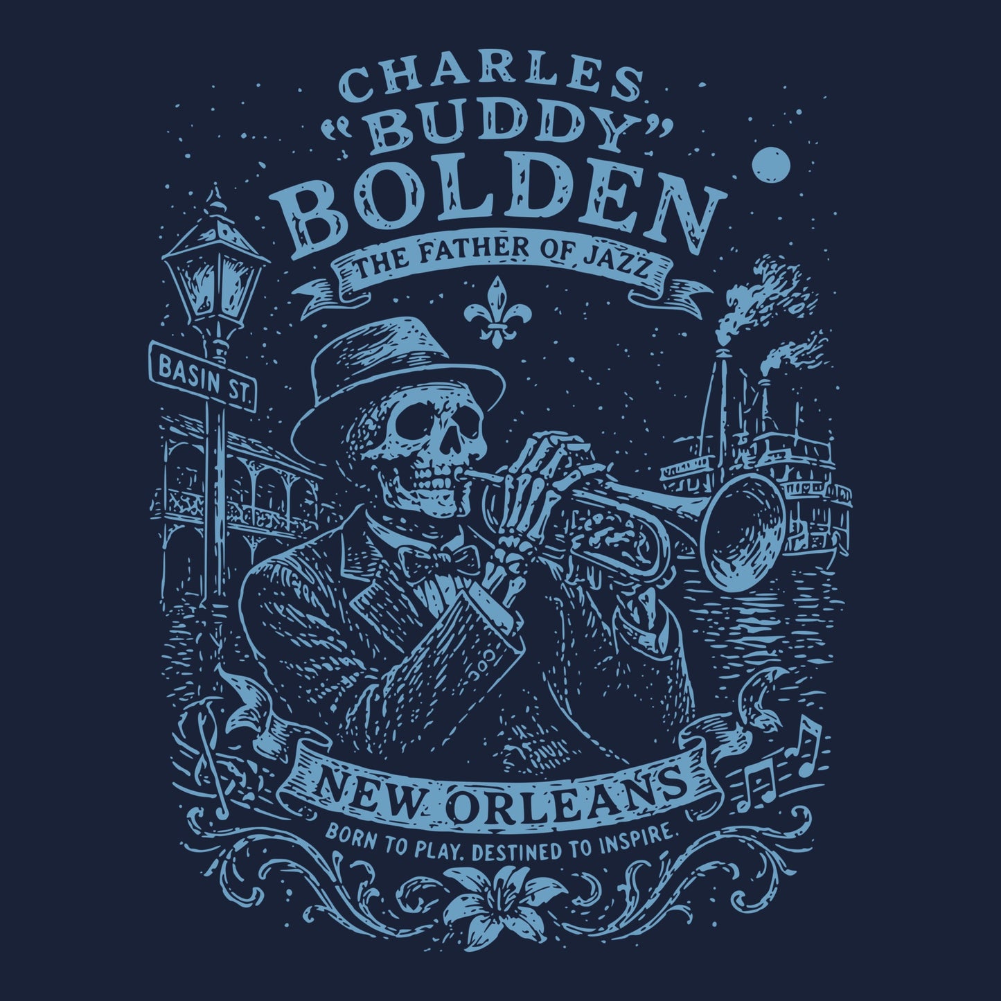Buddy Bolden Tee Navy Design