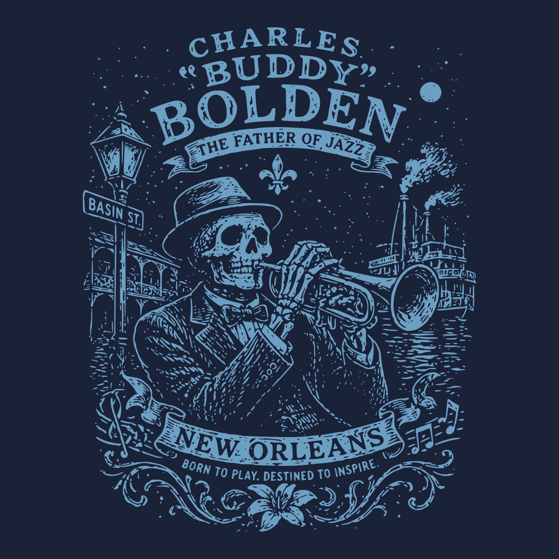 Buddy Bolden Tee Navy Design