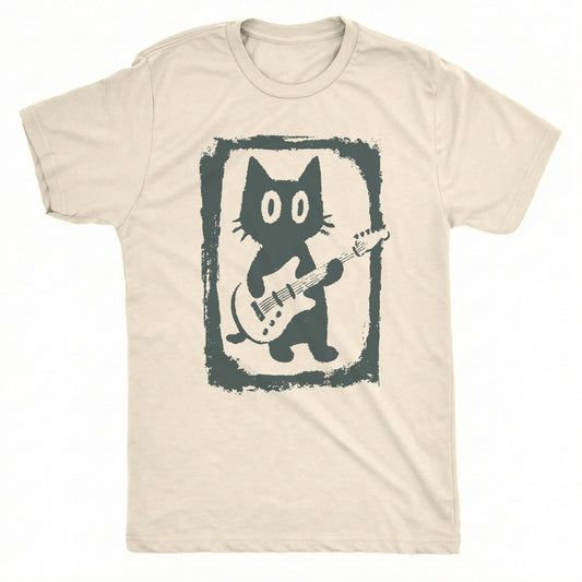 Cat Guitar Tee Natural Mockup